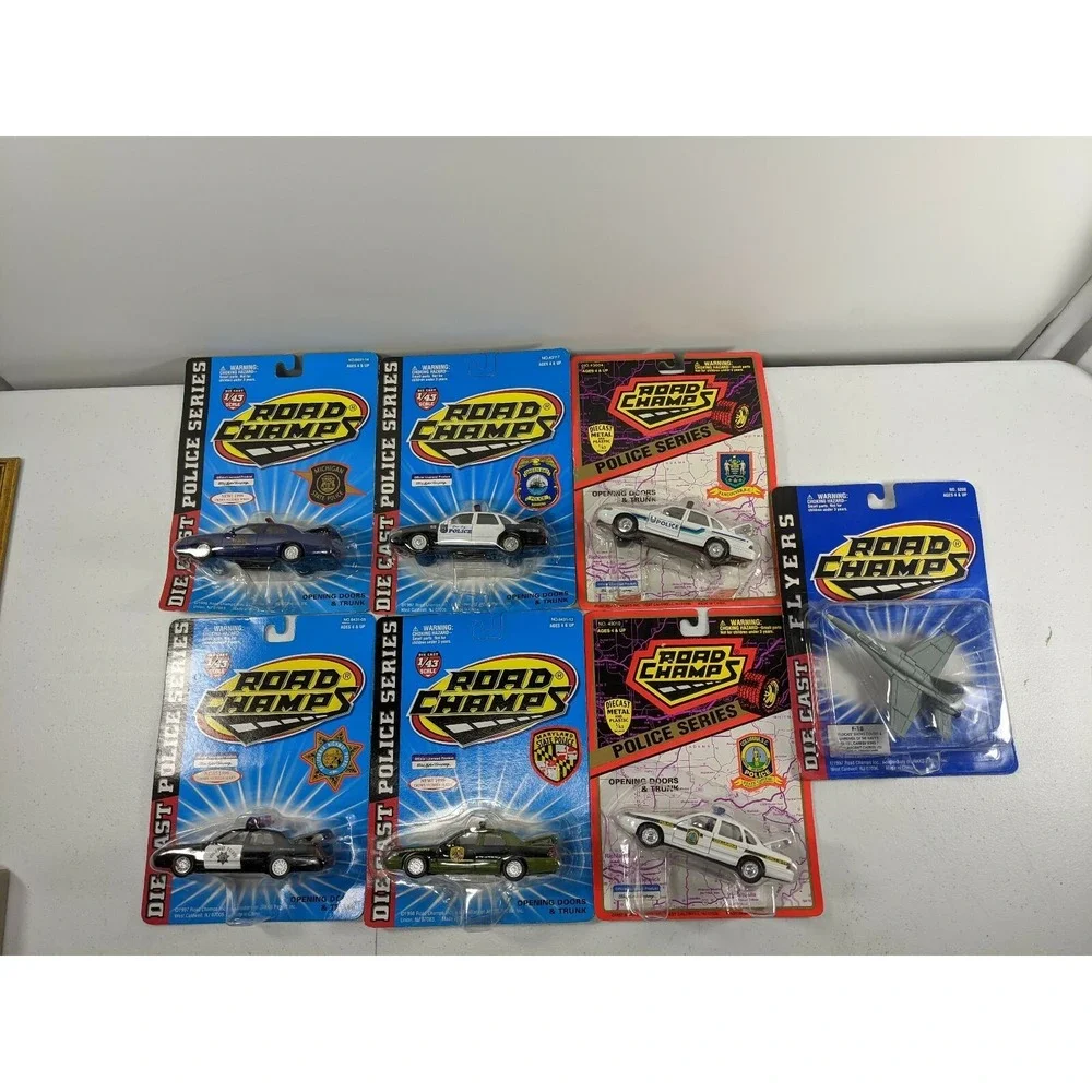 Road Champs Die Cast Police Series 1/43 Lot of 7 Crown Victoria F-18 Jet NIP